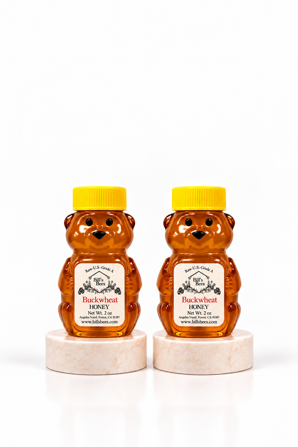 2 x 2 oz Bill's Bees Buckwheat Honey squeeze bears, portrait format