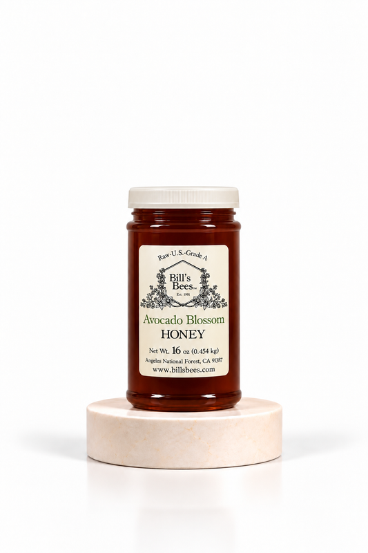 16 oz Bill's Bees Avocado Blossom Honey jar, portrait format